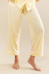 Women's Short Sleeve Cropped Pajama Set in Gingham Chamomile