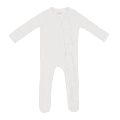 Ribbed Ruffle Zipper Footie in Cloud