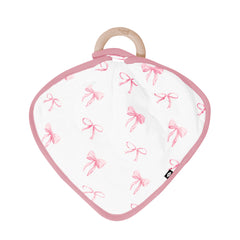 Lovey in Bow with Removable Wooden Teething Ring