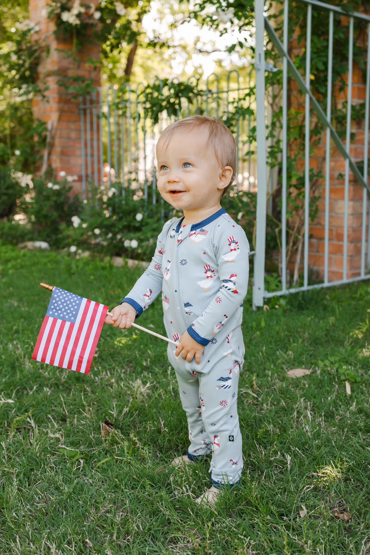 Zippered Romper in Patriotic Goose